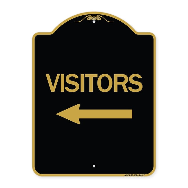 Signmission Designer Series Sign Visitors W/ Left Arrow, Black & Gold Aluminum Sign, 18" x 24", BG-1824-24617 A-DES-BG-1824-24617 - main